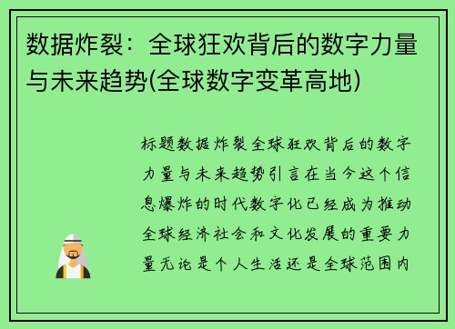 数据炸裂：全球狂欢背后的数字力量与未来趋势(全球数字变革高地)
